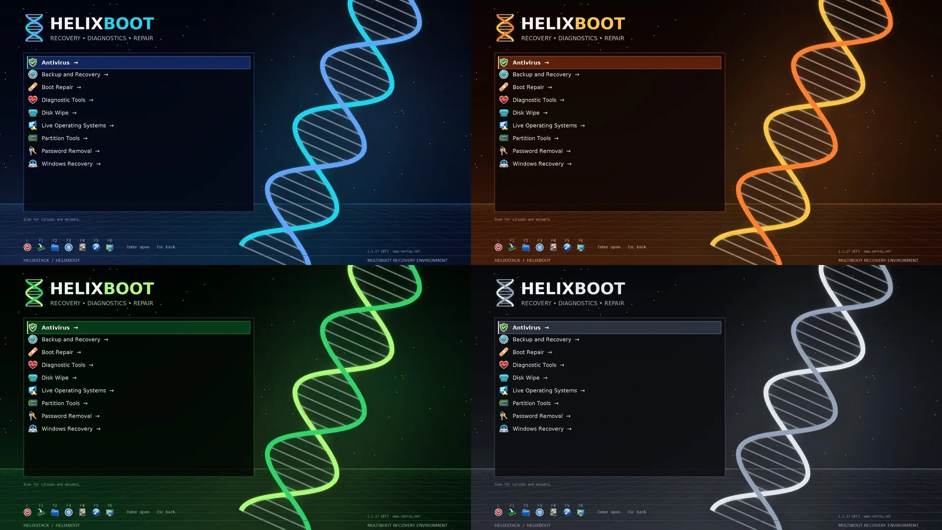 The boot-menu themes side by side
